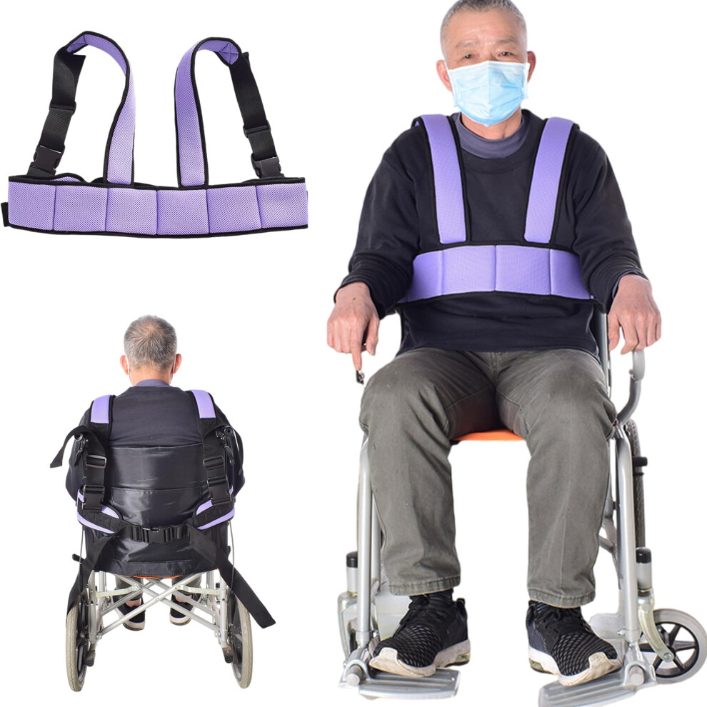 Purple Wheelchair Safety Harness For Adults, Adjustable Padded Support Vest With Quick Release Buckle, Breathable Mesh For Elderly