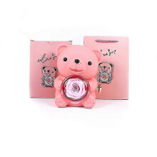 (Pink bear box) Christmas Teddy Bear Jewelry Box With Love You Envelope Necklace Eternal Rose Flower for Girl Mother's Day