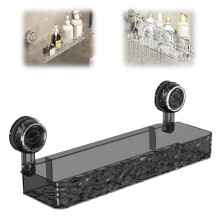 Suction Cup Shower Caddy NoDrill Wall Mounted Shelf with Glacier Pattern, Movable Organizer, 22lbs Load (Clear Gray)