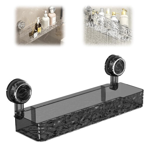 Suction Cup Shower Caddy NoDrill Wall Mounted Shelf with Glacier Pattern, Movable Organizer, 22lbs Load (Clear Gray)