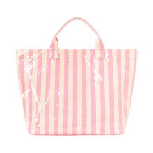 Fashion Stripe Pattern Handbag Spacious Interior-rice flour
