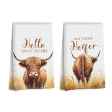 Highland Cow Kitchen Towels Set 2 Pcs, Absorbent Microfiber Dish Towels, Quick Drying Farmhouse Gift