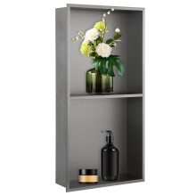 12x24 TwoTier Recessed Shower Niche, Brushed Gray Stainless Steel Shelf, Waterproof and RustResistant