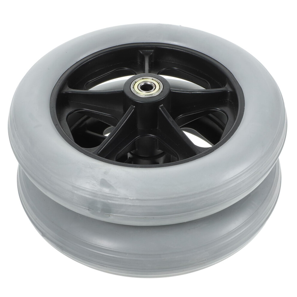 Grey 2Pcs Wheelchair Replacement Front Wheels Solid Rubber With Durable Iron Core And Smooth Rolling Performance