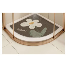 Non Slip Shower Mat with Soft Loofah Texture, CornerFit Washable Bath Mat for Shower Floor, White Flower 65x65cm