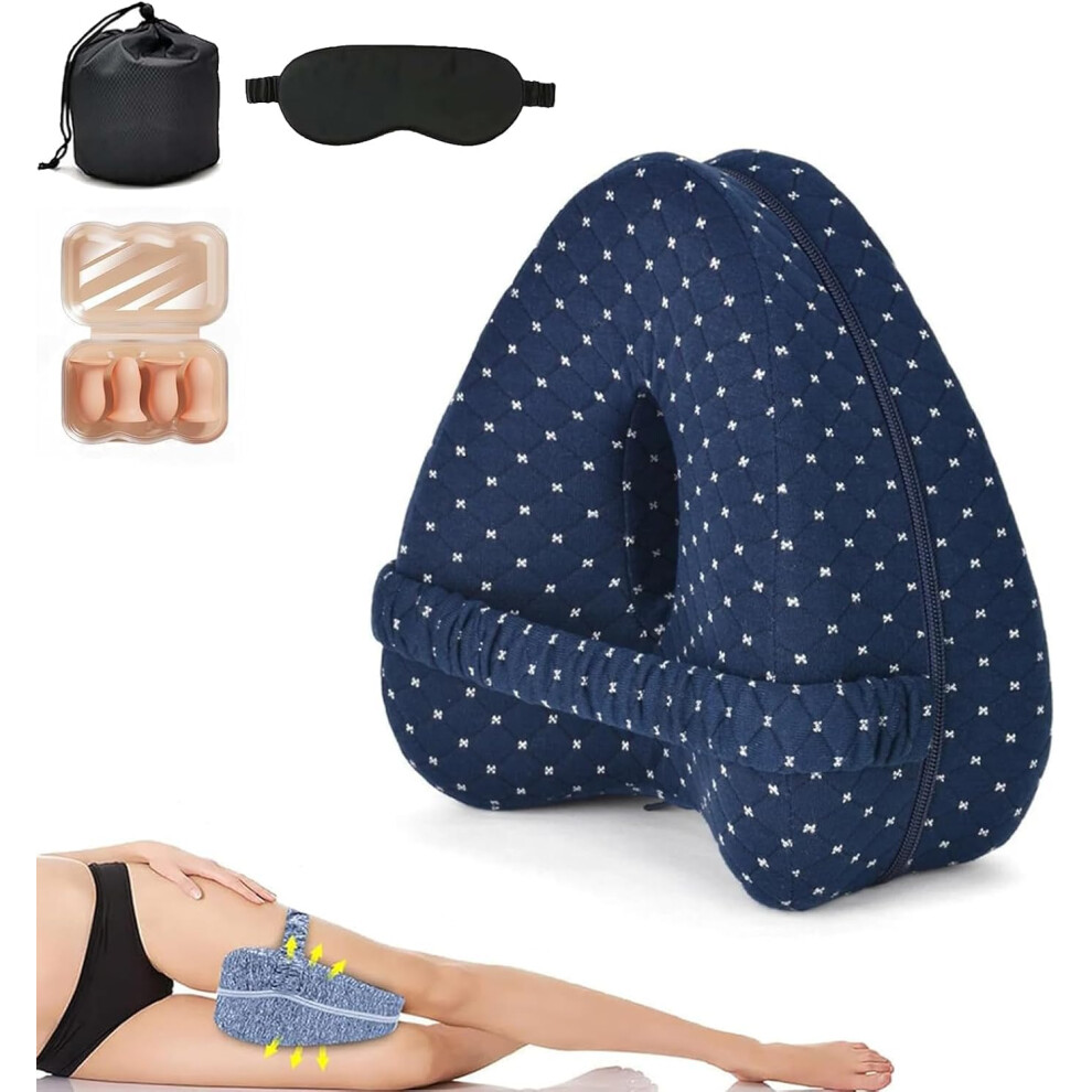 Memory Foam Hip Alignment Pillow for Side Sleepers, Sciatica Relief and Better Sleep (Navy)