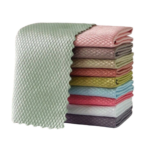 10Pcs Durable Fish Scale Kitchen Towels Multi Color Absorbent Wipers