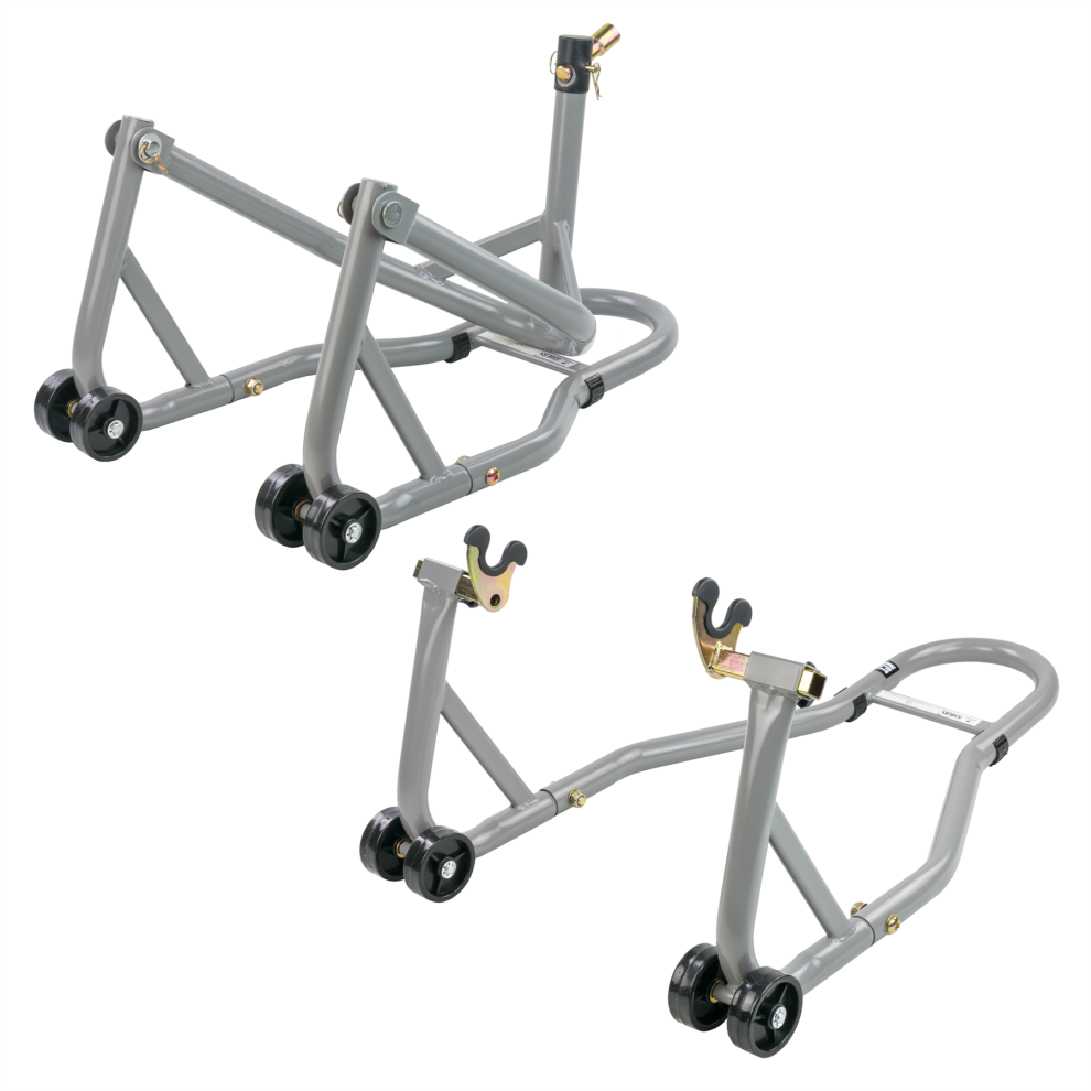 Kct Motorcycle Heavy Duty Rear & Front Wheel Stand Adjustable Mechanical Lift Steel Paddock Motorbike Jack