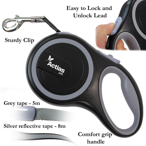 Retractable Dog Training Lead 8m Extendable Grey 2