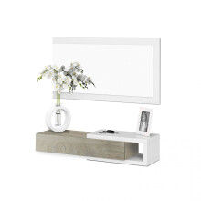 Mueble recibidor con 1 cajón y espejo en blanco artik y roble alaska 95 cm Noon