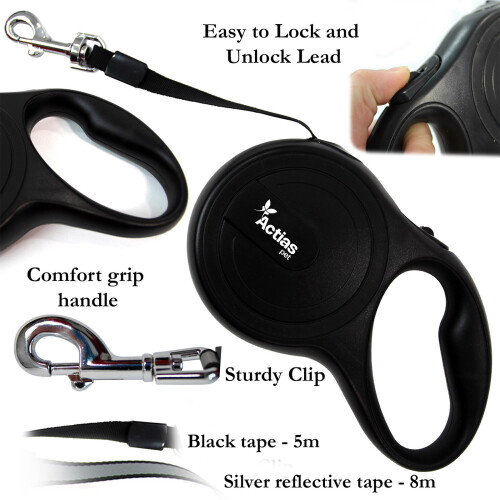Retractable Dog Training Lead 8m Extendable Black 2