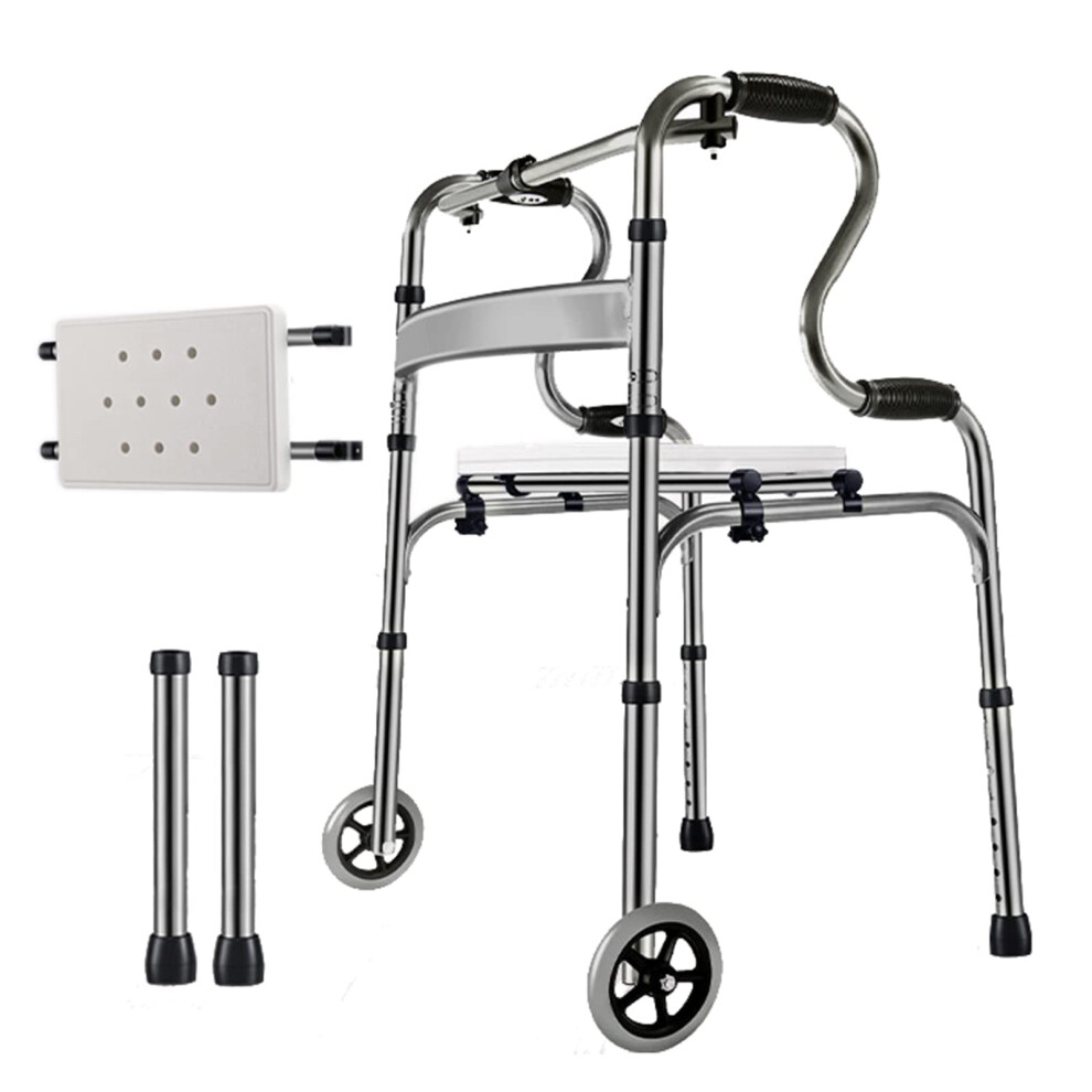 Foldable Walker for Seniors with Seat and Wheels, Adjustable Height Aluminum Mobility Aid for Elderly