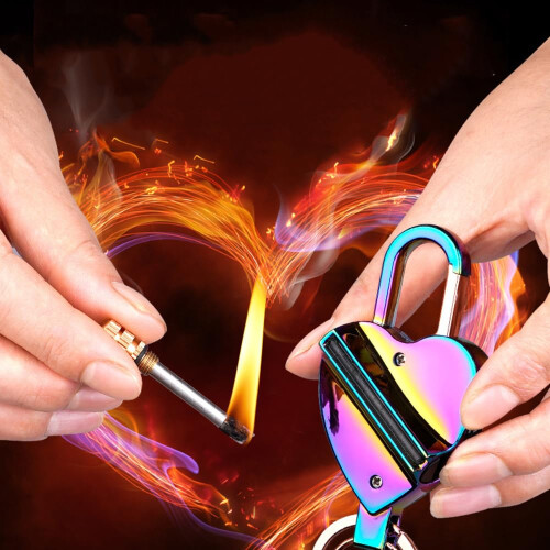 Permanent Match Lighter Heart Shaped Refillable Kerosene Keychain with LED Light Waterproof Red Gift 2