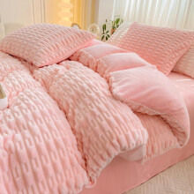 Flannel Velvet Duvet Cover Set Twin Pink, Reversible Faux Fur Bedding with Hidden Zipper and Corner Ties