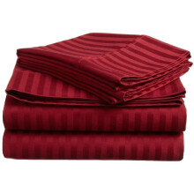 Egyptian Cotton King Size Sheets Set 600 Thread Count Deep Pocket 24 Inch Luxury Stripe Burgundy