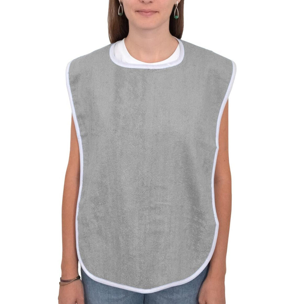 Grey Reusable Adult Bibs For Eating With Crumb Catcher, Large Waterproof Terry Bibs For Elderly Men And Women (3 )