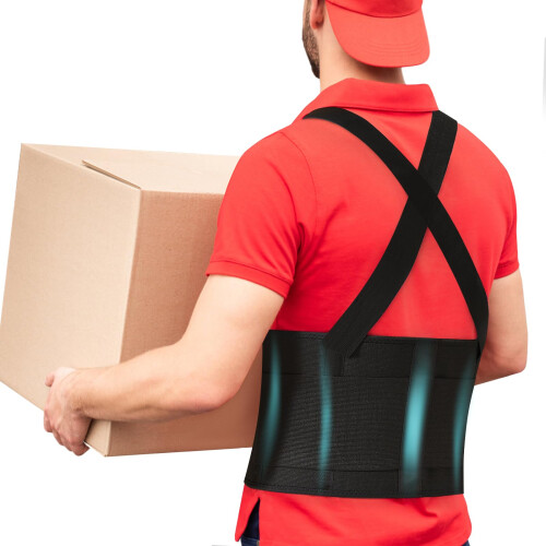Adjustable Back Support Belt for Work with Targeted Lumbar Support, Breathable Black Brace for Heavy Lifting