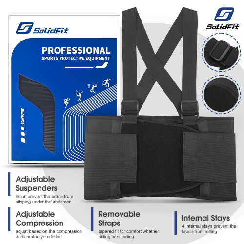 Adjustable Back Support Belt for Work with Targeted Lumbar Support, Breathable Black Brace for Heavy Lifting 1