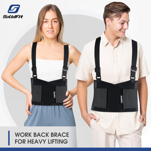 Adjustable Back Support Belt for Work with Targeted Lumbar Support, Breathable Black Brace for Heavy Lifting 2
