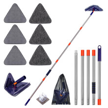Wall Cleaning Mop with Long Handle, Triangle Head Ceiling Cleaning Tool with Reusable Microfiber Pads