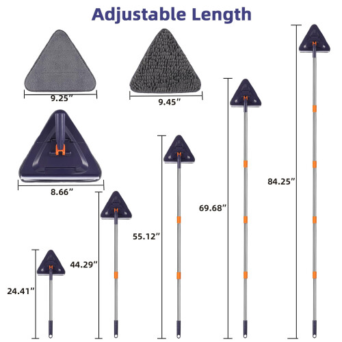 Wall Cleaning Mop with Long Handle, Triangle Head Ceiling Cleaning Tool with Reusable Microfiber Pads 1