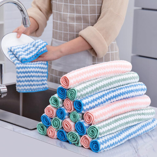 Microfiber Cleaning Cloths for Kitchen, Quick Absorption Dish Towels, MultiColor Reusable Pack 2