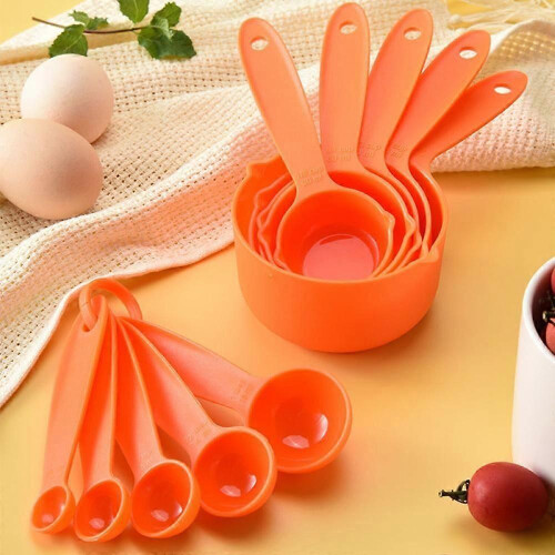 Plastic Measuring Spoon, Measuring Cup, Baking Tool, Orange 10-piece Set, Used for Measuring Cake Baking Powder 1