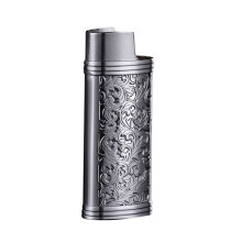 Zinc Alloy Lighter Case with Vintage Floral Design, Durable Gray Protective Sleeve for Travel and Home