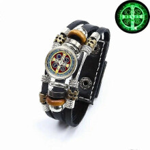 (Style 5)2026 Hot!!  Saint Benedict Medal Leather Bracelet Catholic San Benito Glass Dome Snap Buttons Bangles Men Women Jewelry Accessories