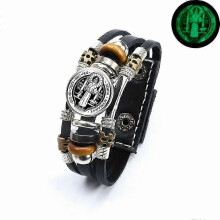 (Style 3)2026 Hot!!  Saint Benedict Medal Leather Bracelet Catholic San Benito Glass Dome Snap Buttons Bangles Men Women Jewelry Accessories