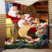 Christmas Santa Quilt 70x80 for Dog Lovers, Washable Lightweight Polyester Pet Bedspread
