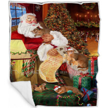 Christmas Throw Blanket 50x60 Festive Sleeping Santa and Cat Design Ultra Soft Sherpa Cozy Sofa Bed