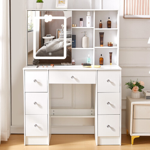 Vanity Dressing Desk with Sliding LED Light Mirror 2