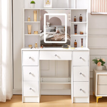 Vanity Dressing Desk with Sliding LED Light Mirror