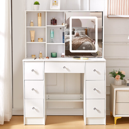Vanity Dressing Desk with Sliding LED Light Mirror 1