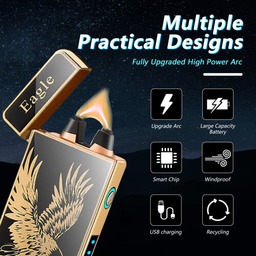Electric Arc Lighter USB Rechargeable Windproof Plasma Lighter for Candles Camping with Engraved Eagle Design 1