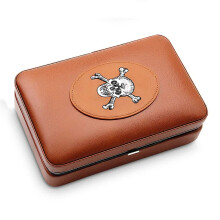 Leather Travel Cigar Humidor Box with Builtin Humidification System, Cedar Wood Aroma Retention, Fits 4 Cigars