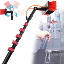 Water Fed Pole 3.6m Extendable Telescopic Window Cleaning Brush for Windows and Solar Panels, 30cm Head