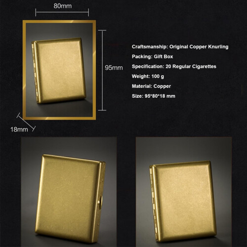 Copper Cigarette Case Gold, Slim Durable Metal Box for 20 Cigarettes with Secure Spring Holder 1