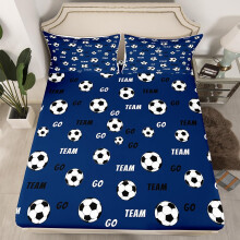 Kids Soccer Fitted Sheet Set Twin Size Navy Blue Microfiber Bed Sheet Deep Pocket Soft Comfort Wrinkle Resistant
