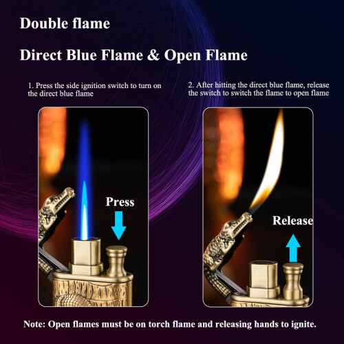 Dual Jet Flame Butane Torch Lighter, Windproof Refillable Crocodile Design Pocket Lighter White 2