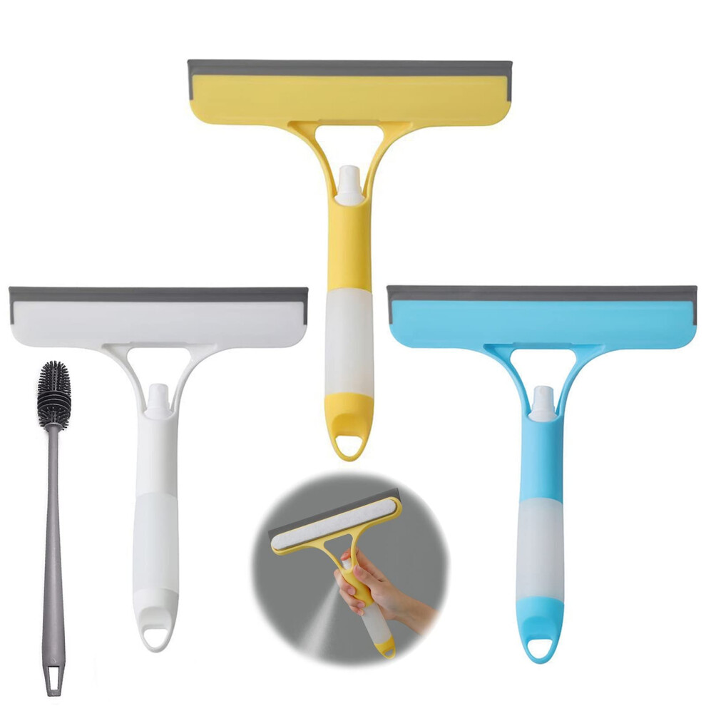 3 In 1 Window Cleaning Tool With Builtin Spray Bottle, Doublesided Squeegee For Car And Home Glass White/Yellow/Blue 9073542824756