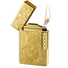 Butane Soft Flame Lighter, Refillable Zinc Alloy Gas Lighter with Ergonomic Sidewheel Ignition, Color A