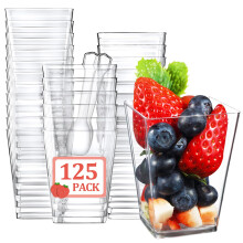 125 Pack 5 oz Plastic Dessert Cups with Spoons, Clear Mini Parfait Cups for Party, Wedding, Pudding