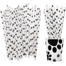 50 Pack Dog Paw Print Paper Drinking Straws Black EcoFriendly Disposable Straws for Puppy Party Birthday Baby Shower