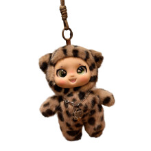 Porte-clés en peluche robuste avec visage-imprimé léopard