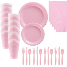 Disposable Party Dinnerware Set for 30 Guests, 210 Piece Plastic Plates and Cutlery Kit for Birthday or Picnic