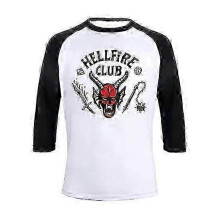 (2XL,black white)Hellfire Club T-Shirt Three-Quarter Sleeves Pullover Streetwear Women Men Aesthetic Graphic Printed Tees Clothes for Summer