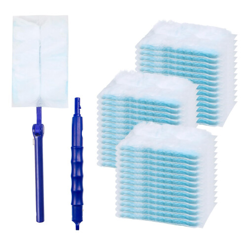 Disposable Duster Refills 100 Sets with Extendable Telescopic Handle, Multi‑Angle Head for Home and Ceiling Fan Cleaning