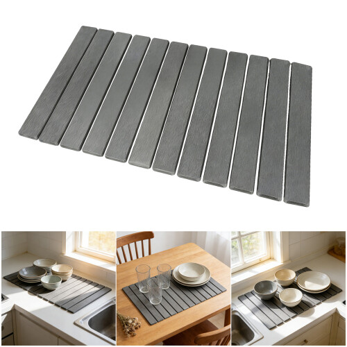 Foldable Diatomite Dish Drainer Mat 12 Leaves Fast-White 2